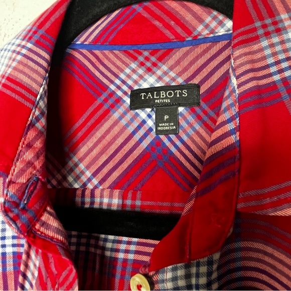 Talbots Button Down Cotton Flannel Shirt Long Sleeve Red White Size Petite (0-2) - Picture 3 of 6